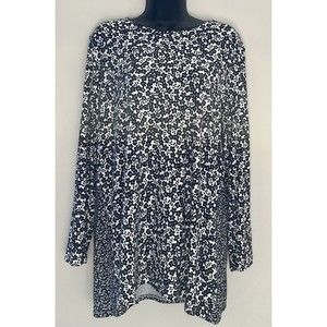 J. Jill Wearever Large Petite Floral Long Sleeve Tunic Tie Back Black/White